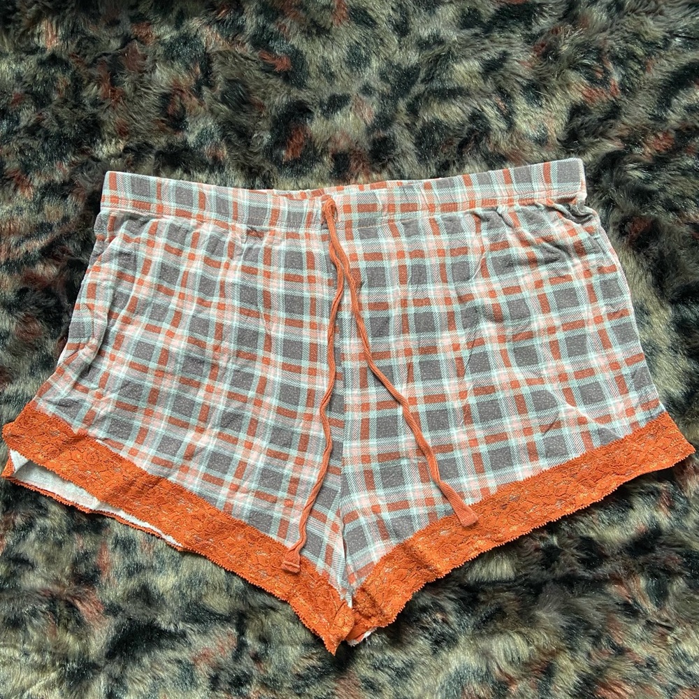 orange plaid pajama pants